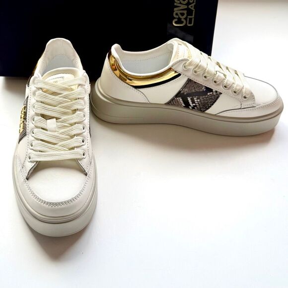 NWT Roberto Cavalli “Cavalli Class” logo hardware white low top sneaker  Size 38 - Picture 11 of 16